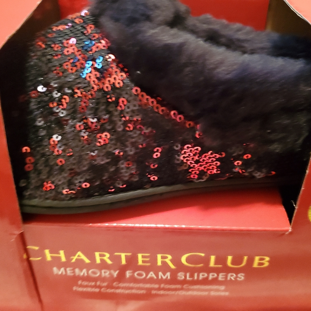 Charter Club Glitter Red/ Black Glitter Slippers